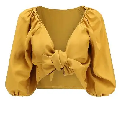 yellow blouse SheMujerSky, сексуальная летняя блузка, Женские топы с открытыми плечами, белая рубашка с длинным рукавом, Короткие блузки,, moda mujer - Цвет: yellow blouse