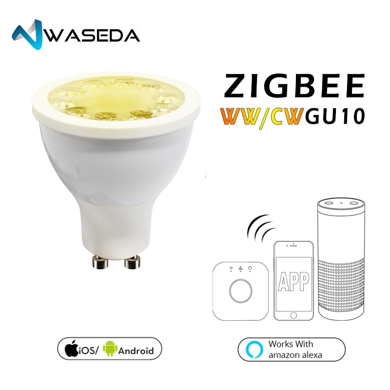 Васэда zigbee ww/cw диммер GU10 лампа Светодиодный прожектор 5W ZLL smart APP управления AC100 240V