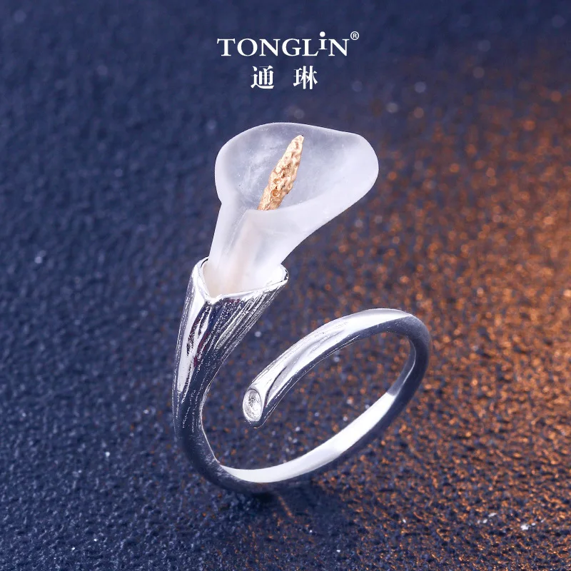 TONGLiN Настоящее 925 пробы Серебряное ювелирное изделие натуральные цветы птицы