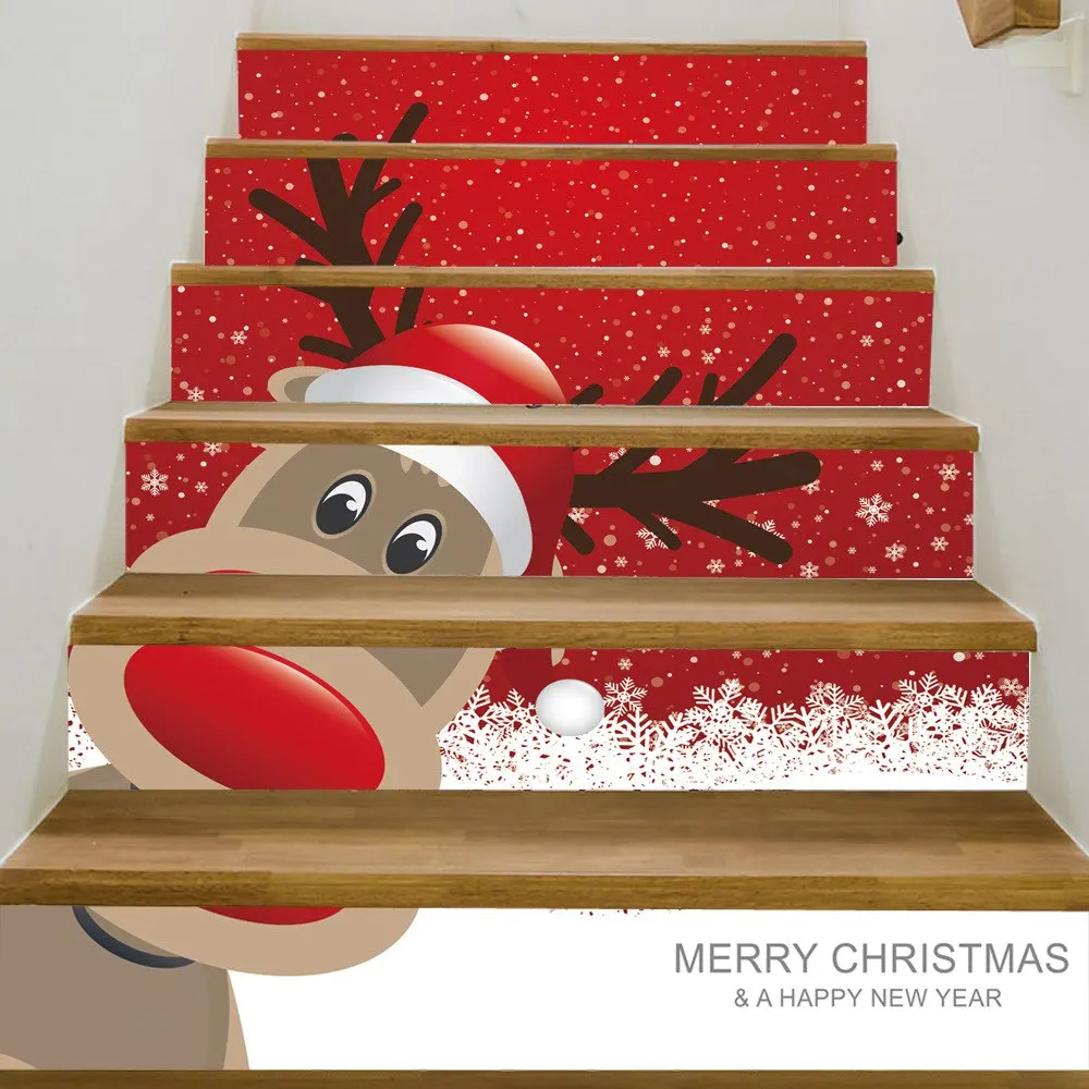 HQ076 6 шт./компл. Merry Christmas Водонепроницаемый ПВХ лестницы наклейки Снеговик Санта Клаус пол лестница рождественские украшения для дома - Цвет: HQ076