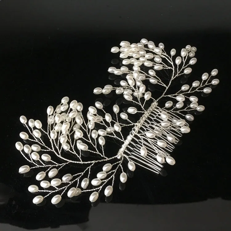 SLBRIDAL ручная работа серебряный цвет жемчуг цветок свадебная расческа для волос