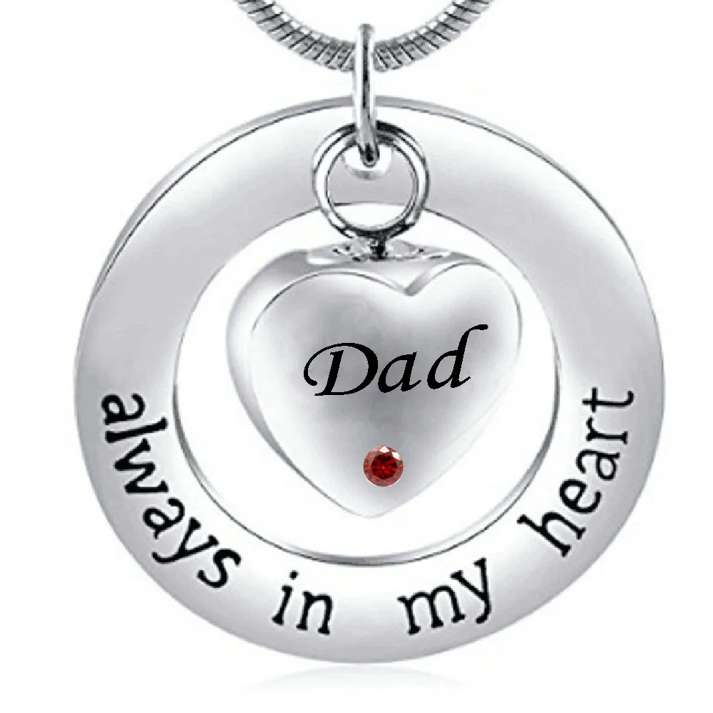 

dad Always in My Heart Ashes Urn Necklace Keepsake Cremation Pendant Jewelry