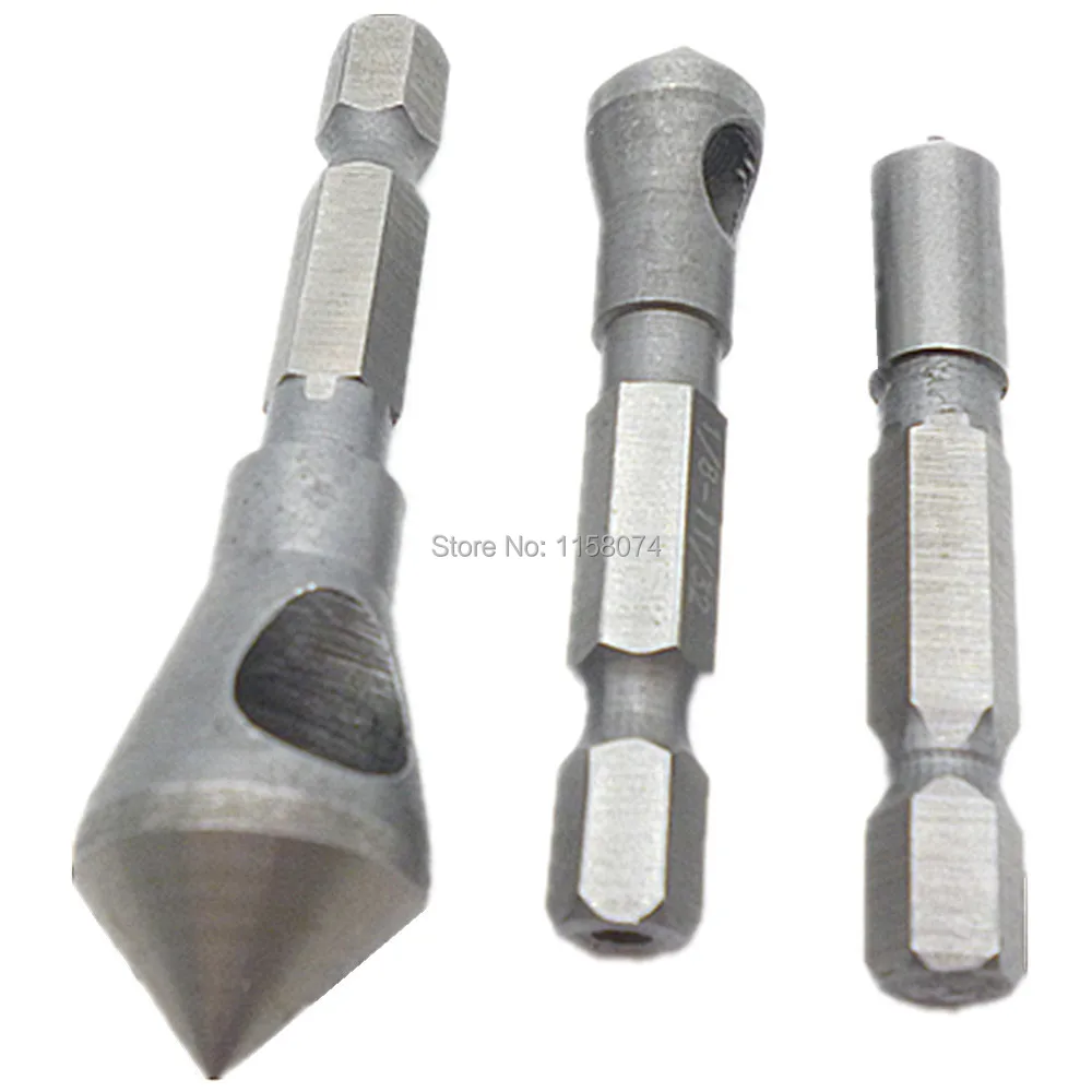 Industrial Countersink and Deburring Tool Quick-Change Hex Shank 3-Pc Set Hole Countersinker Plastic PCB Wood Cutter Chamfer Bit |