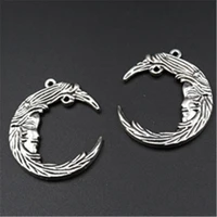 4pcs silver plated bent moon pendants retro necklace bracelet diy metal jewelry handicraft making 3832mm a533
