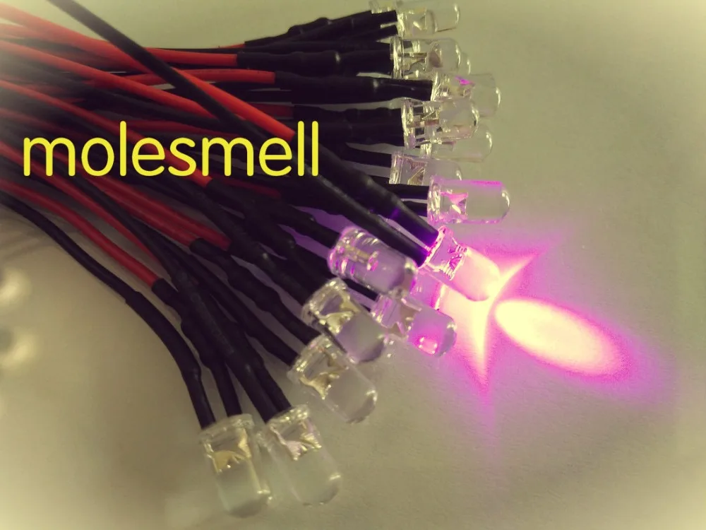 500pcs 5mm 12v Pink prewired Water clear round LED Lamp Light Set 20cm Pre-Wired 5mm 12V DC