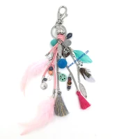 personalized custom unique car key chains lanyards key ring key finder feather keychains leather tassel