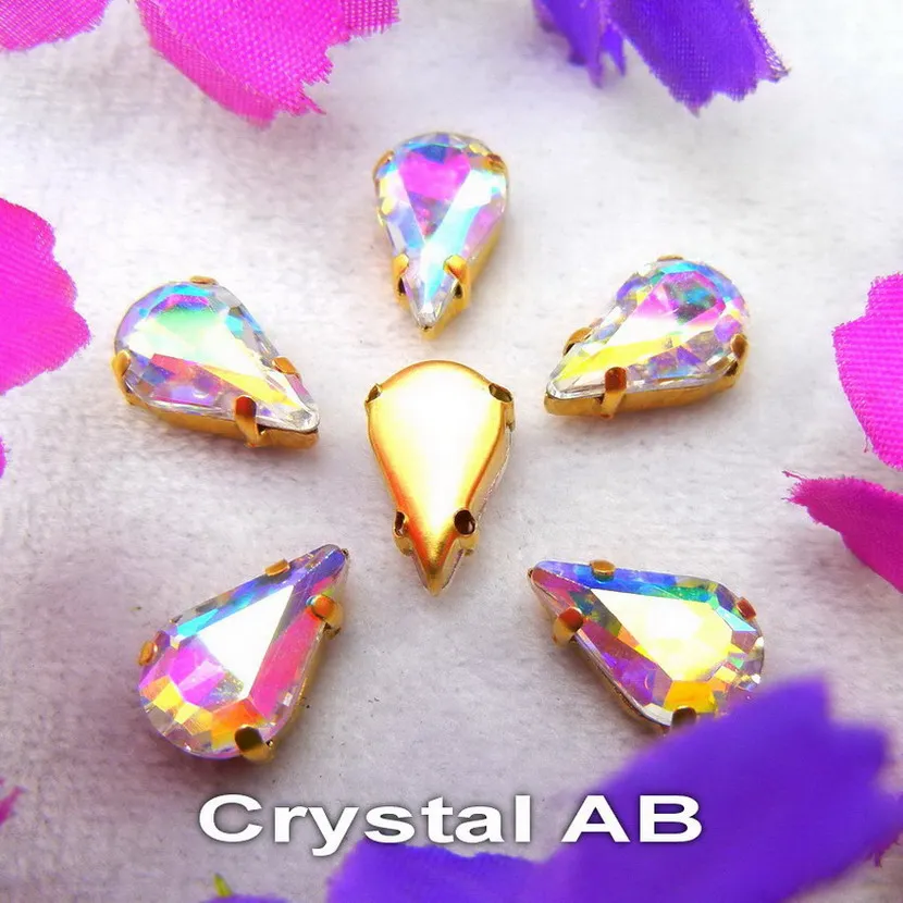 A1 Crystal AB AB цвета золотой коготь настройки 3*6 мм 6*10 мм 8*13 мм капли воды стекло в форме груши Кристалл пришить стразы бусины аксессуары diy - Цвет: A1 Crystal AB