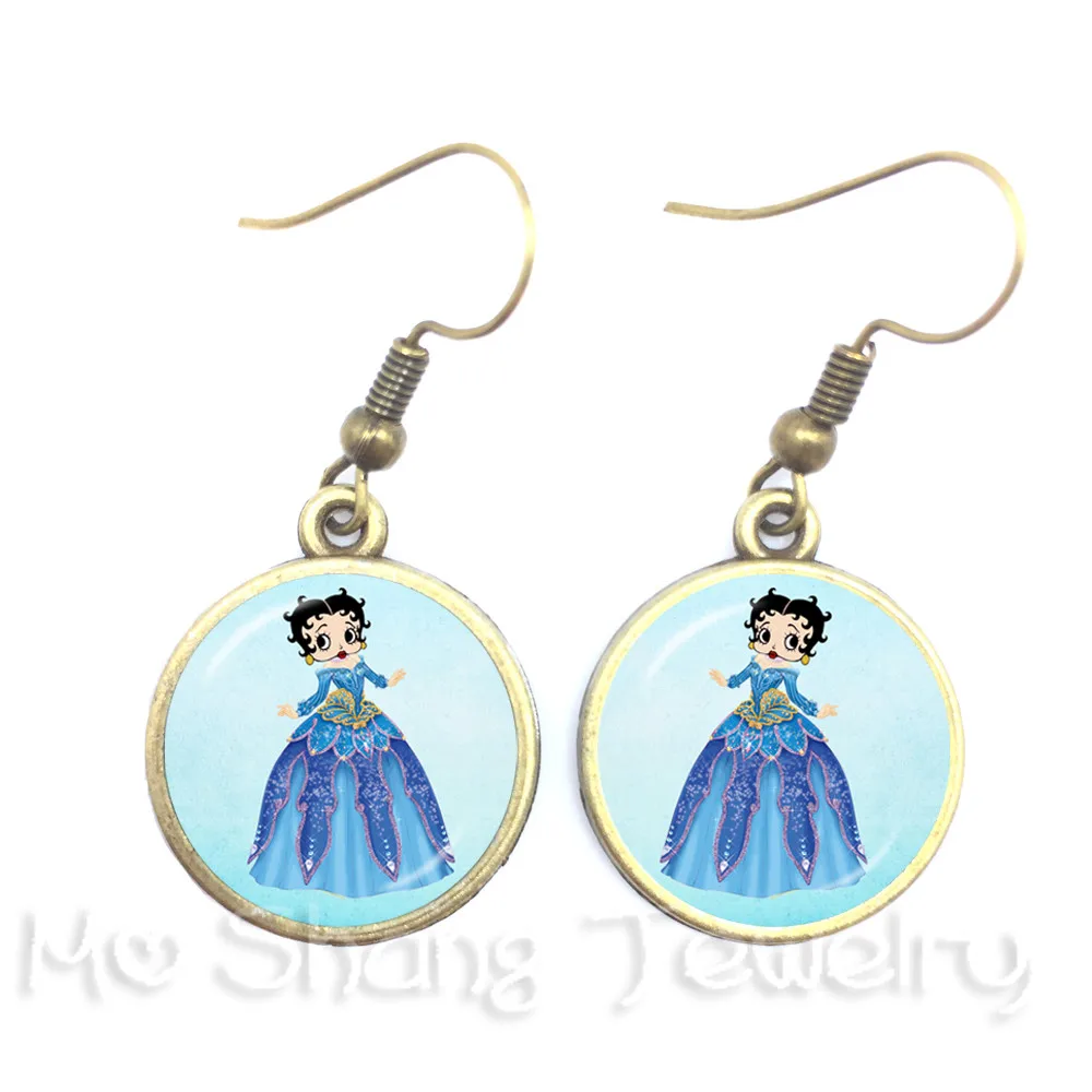 Стеклянные кабошоновые серьги капли Betty Boop с художественным рисунком Подвески
