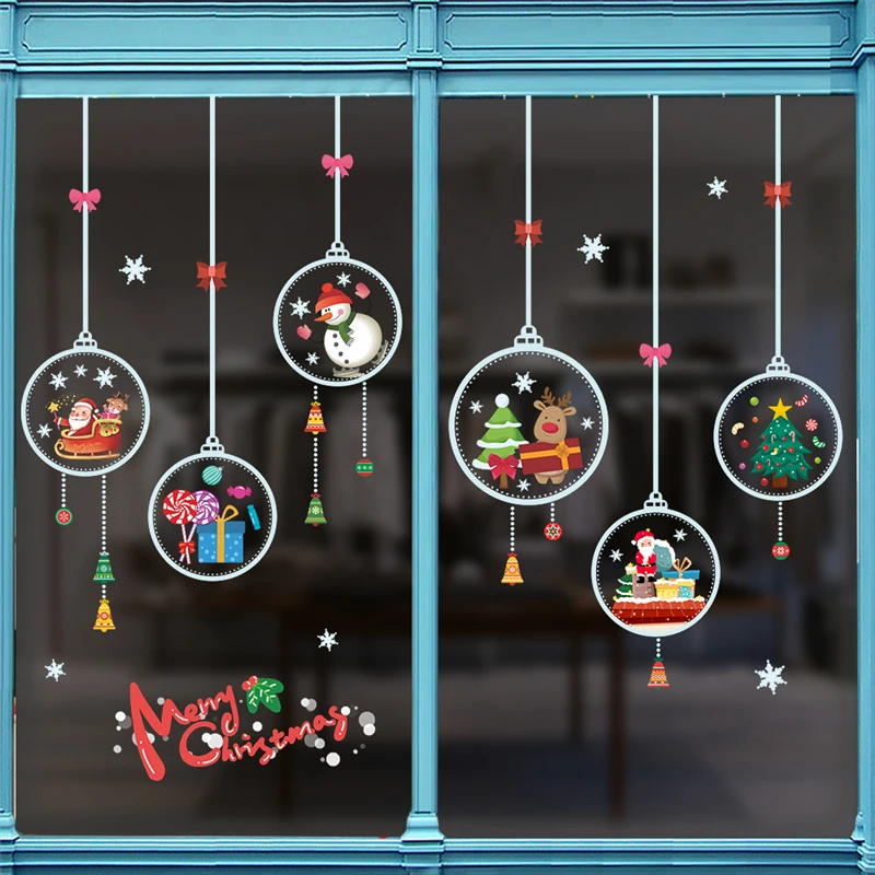 Счастливая Рождественская елка Санта-Клаус снежинка искусство на окно магазина - Фото №1