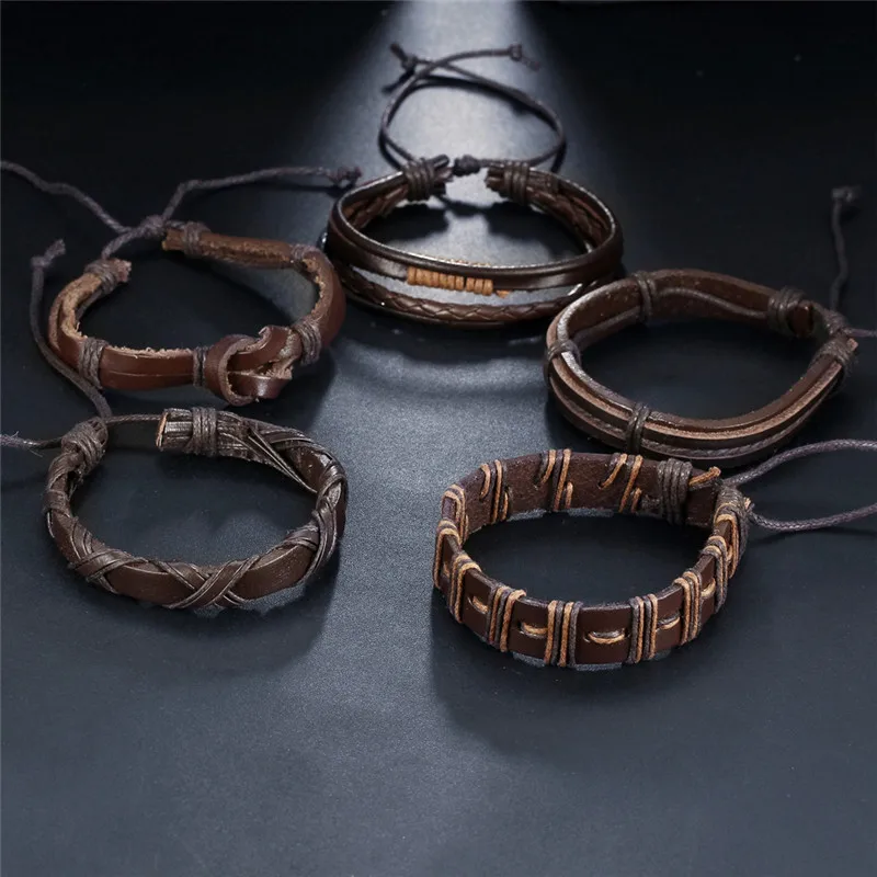 IF ME Vintage Brown Wrap Punk Leather Bracelet For Men Woman New Round Multiple Braided Bracelets Fashion Jewelry Gift | Украшения и