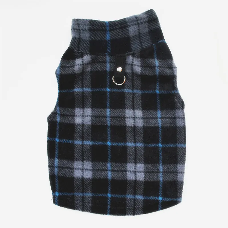 Зимний теплый жилет из флиса для собак, пальто для щенков, жилет для домашних животных, толстый костюм, воротник-стойка с ведущей пряжкой, осенняя одежда для маленьких собак - Цвет: Grid Dog Vest