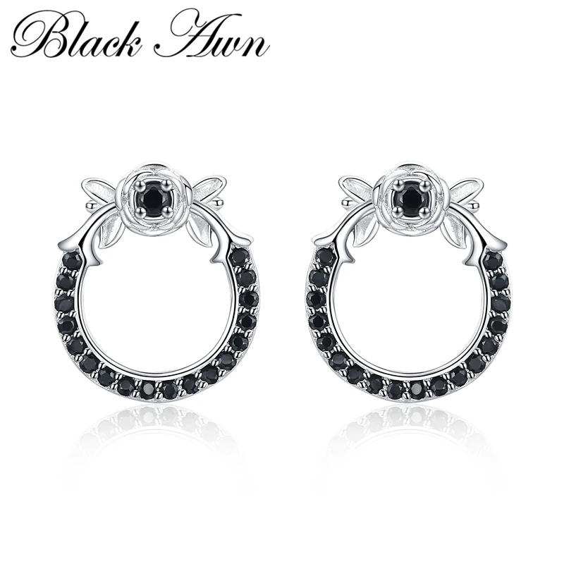Черный ость новый 925 стерлингового серебра натуральный черный Шпинель круглый