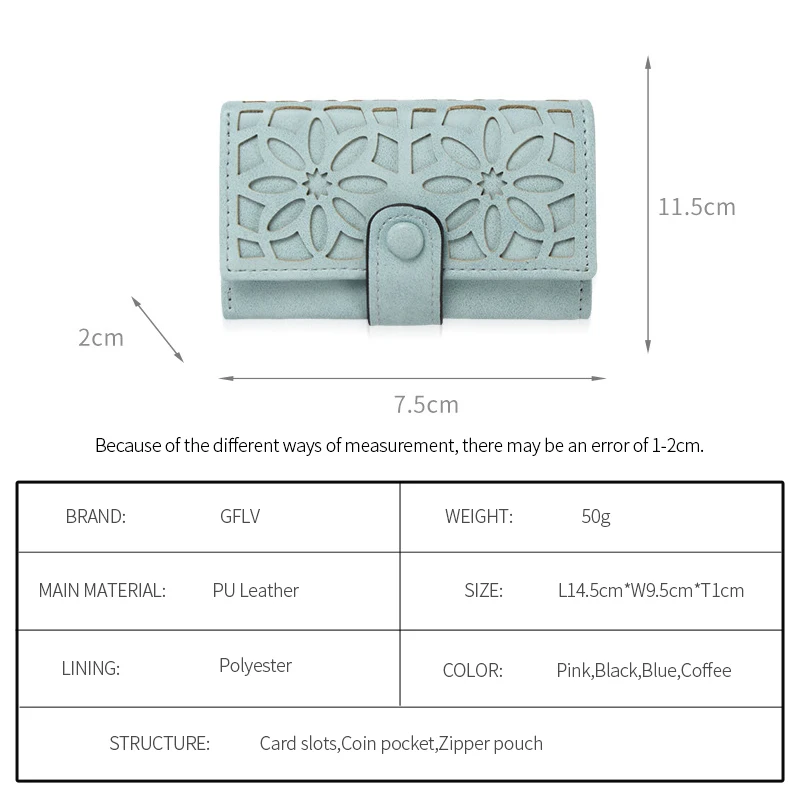 GFLV Brand Lady Mini Wallets Women Coin Purse Key Wallet Small Hollow Flowers Scrub Leather Men 5 Colors | Багаж и сумки