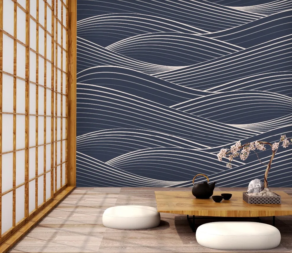 

[Self-Adhesive] 3D Black White Lines Waves 7 Wall Paper mural Wall Print Decal Wall Murals