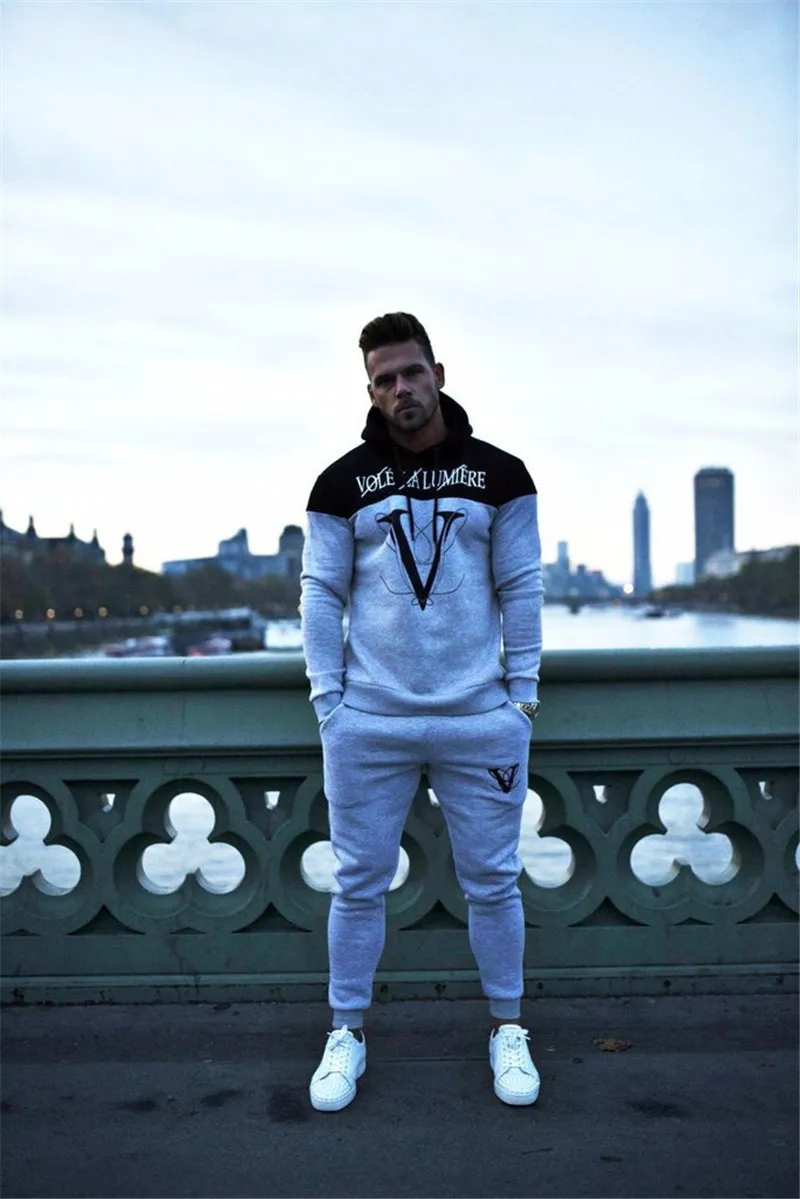 Новые спортивные облегающие комплекты для мужчин s Jogger Gyms, модный спортивный костюм, мужской спортивный костюм, толстовки+ штаны, спортивный костюм, комплект для мужчин