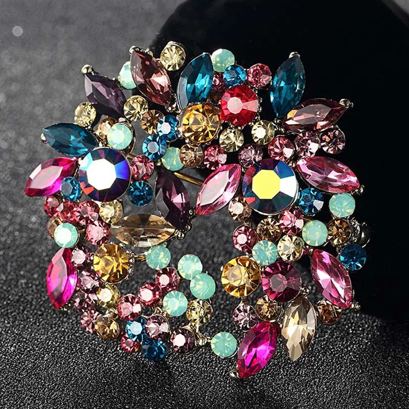 

zlxgirl Luxury Brand Bridal Flower Brooch Pins For Women Perfect Rhinestone Crystal Hijab Pins Broches Women bags Accessories