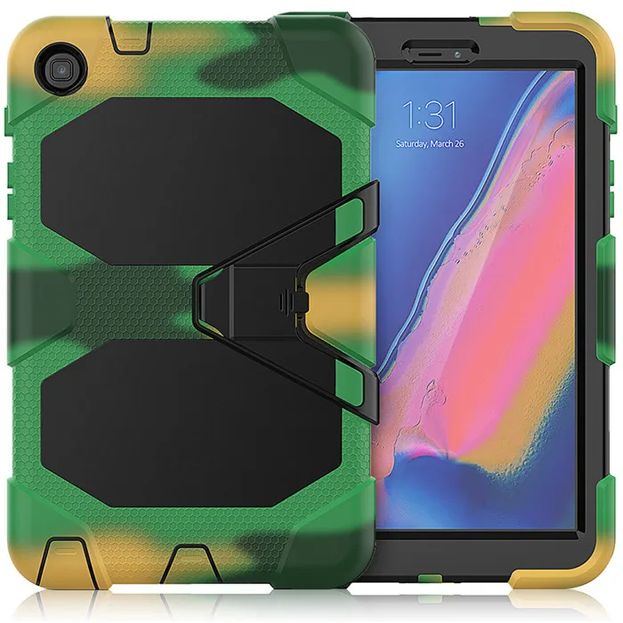 Camouflage Для Samsung Galaxy Tab A 8,0(S Pen) SM-P200 P205 P207 Подставка для планшета силиконовый чехол+ PC Подставка Двойная степень защиты задняя крышка+ пленка - Цвет: Camouflage