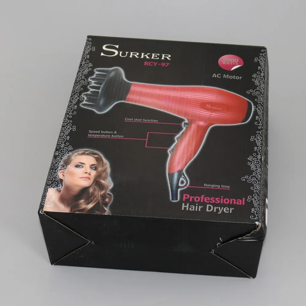 200W professional hair dryer blow hot air style with Nozzles cold speed adjust Salon Hair Styling Tool 220-240v Voltage | Бытовая
