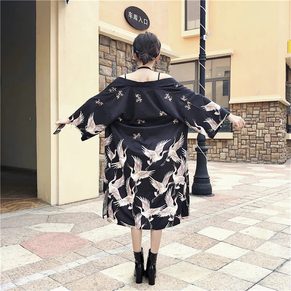 

Long Sleeve Japanese Kimono Traditional Dress Korean Yukat Cardigan Women Fashion Boho Loose Casual Outerwear Beachwear Blouse