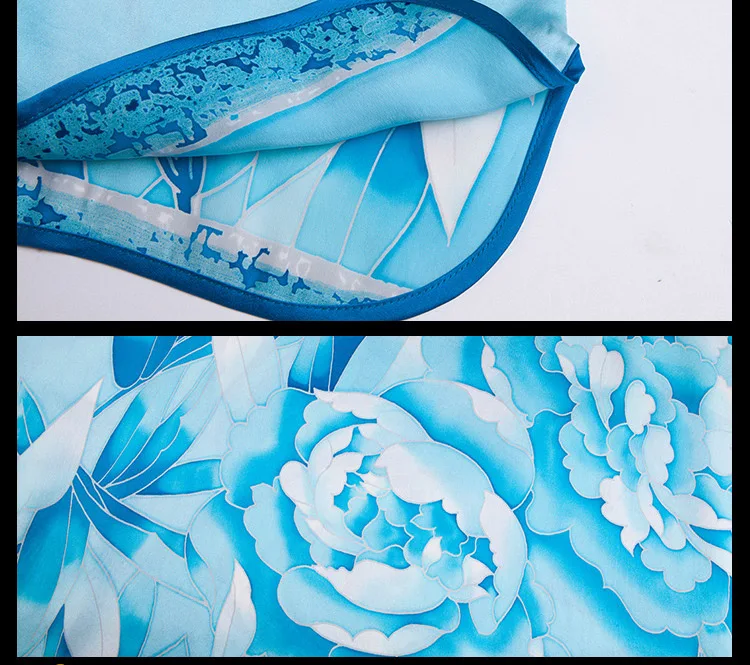 

100% Silk Satin Dress Natural Mulberry Silk Women Dresses Plus Size Home Dress Handmade Painting Dress Light Blue Colors