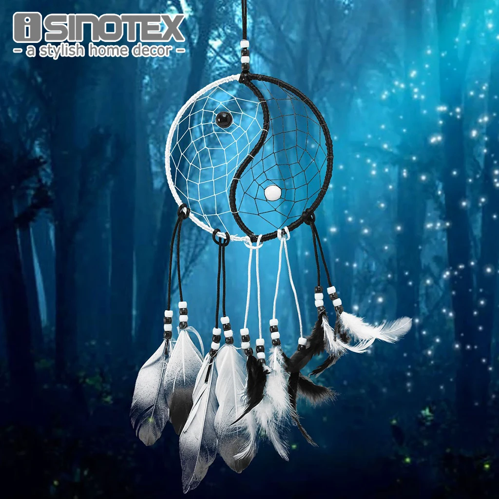 

Indian Dream Catcher Taiji Handmade Wall Hanging Pendant Ornament Circular Net With Feathers Christmas Decoration New Year Gift