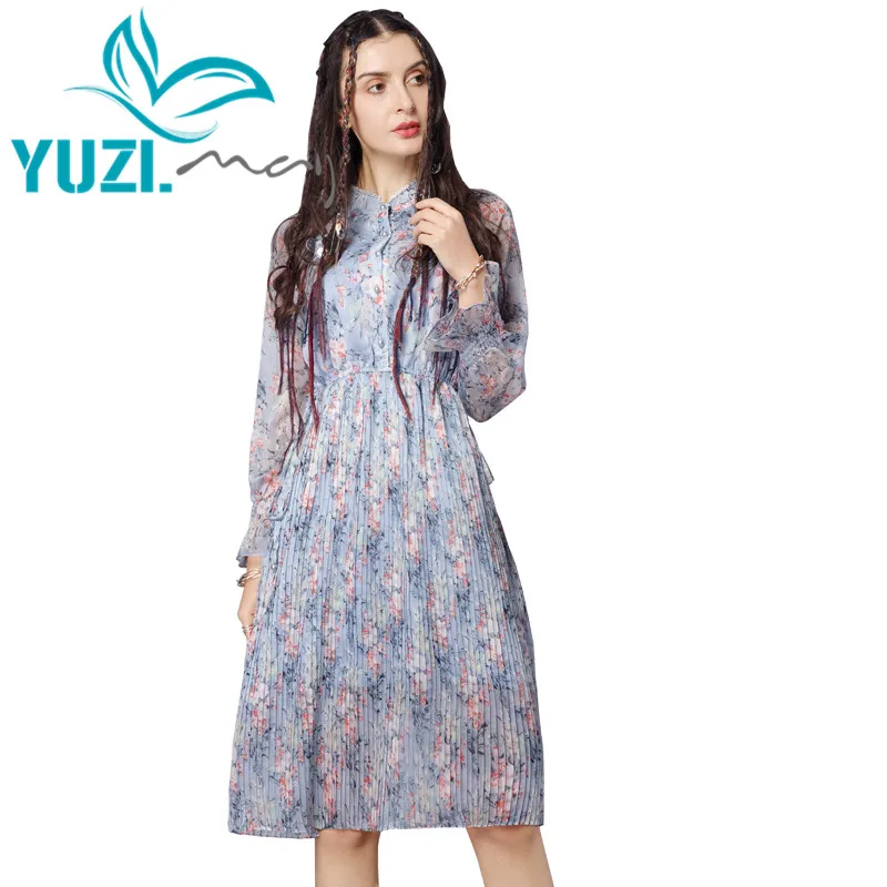 Женское платье с цветочным принтом Yuzi. may летнее шифоновое в стиле бохо со стоячим