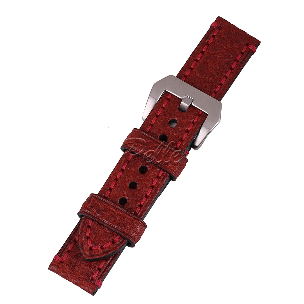 Pelle 22mm Red Vegetable Tanned Cowhide Leather Strap Silver Buckle Genuine Calfskin | Наручные часы