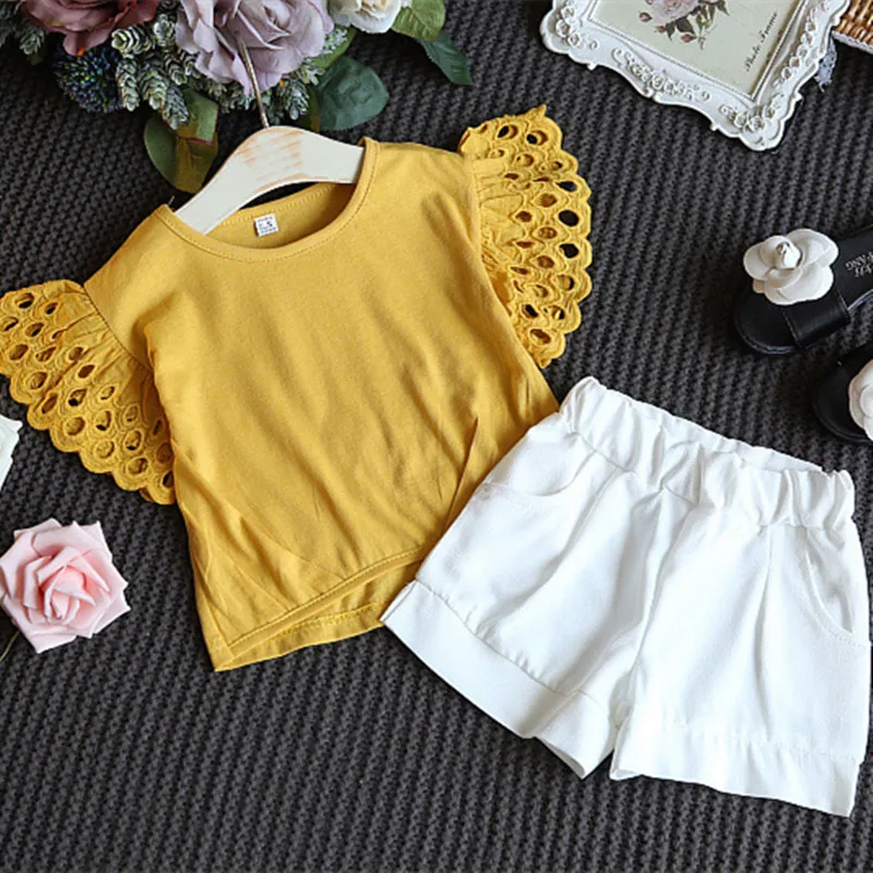 DFXD/2017 г. Комплект одежды для детей летняя одежда маленьких девочек Однотонная