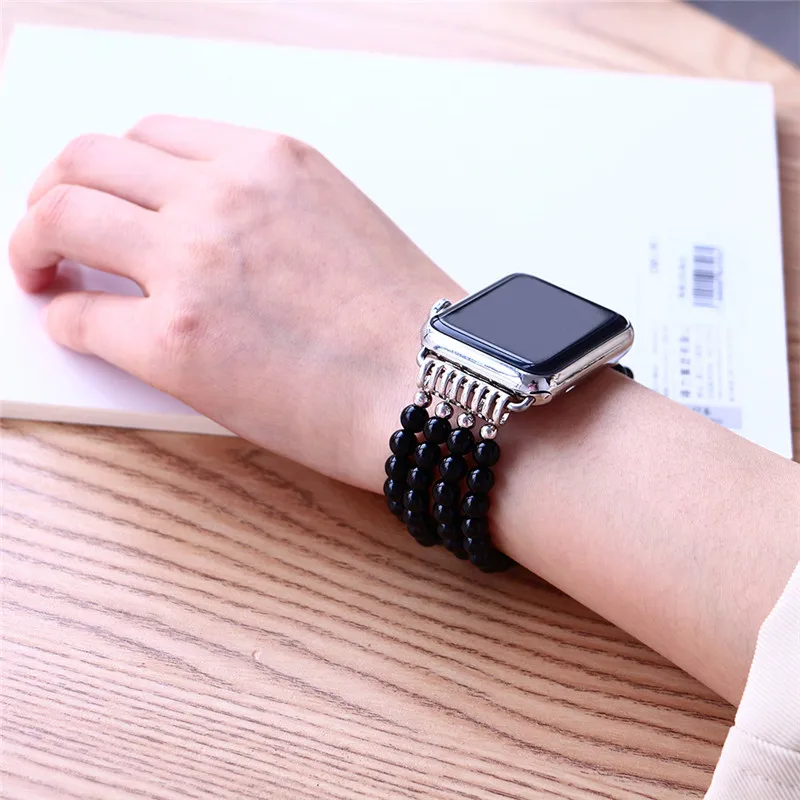Новые агатовые бусины для часов iwatch для женщин из натурального камня ремешок для часов Apple 38 мм 42 мм эластичный сменный Браслет для часов