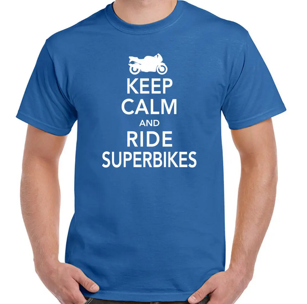 Keep Calm & Ride Superbikes Мужская забавная футболка|Мужские футболки| |