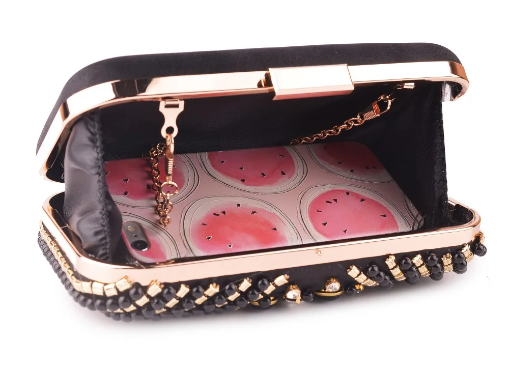 

XIYUAN female pink/black Pearl diamond-studded evening bag clutch mini night purse women's rhinestone day clutches for wedding