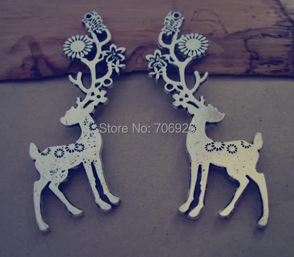 

6pcs/lot Antique Silver Sika deer necklace pendant charm 20mmx69mm