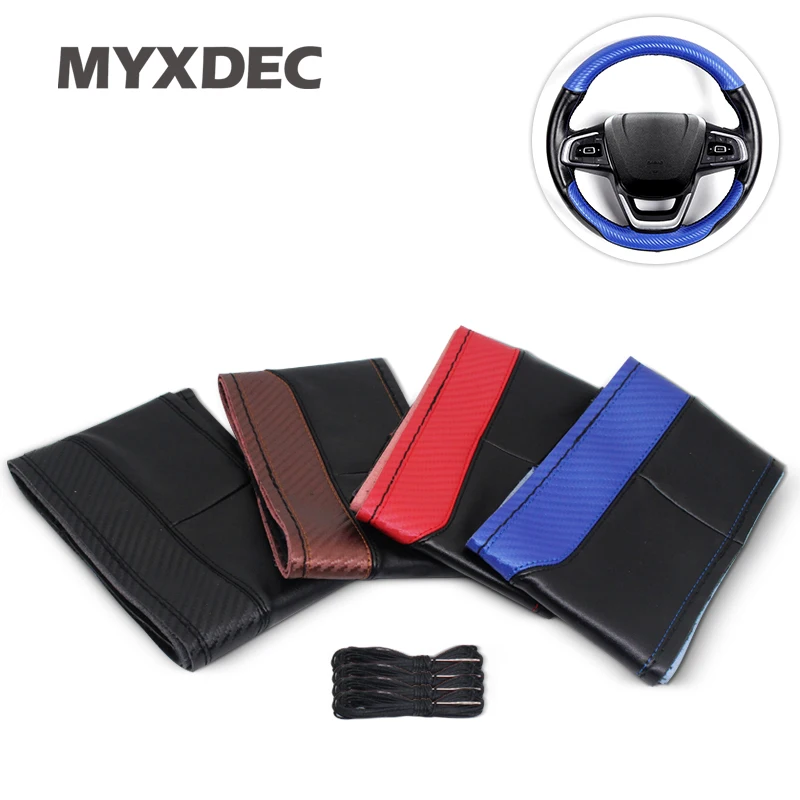 Sport Design Carbon Fiber Genuine Soft Leather Steering Wheel Cover DIY Handmade Case Needles Thread Car Styling Diameter 38cm | Автомобили