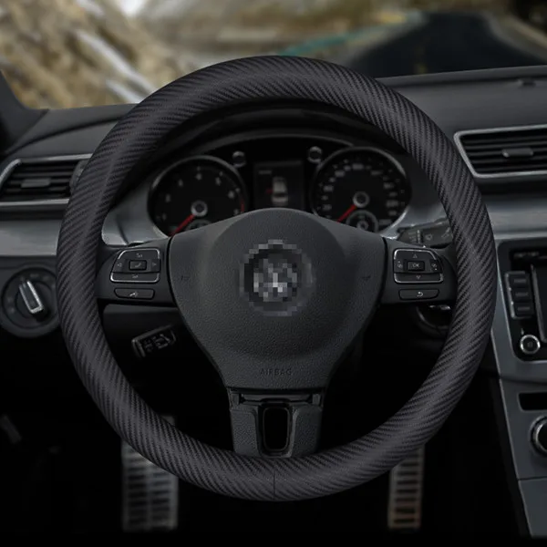 B Углеродное волокно кожаный черный чехол рулевого колеса автомобиля для Volkswagen Golf 7 Golf R MK7 Polo Scirocco - Название цвета: B