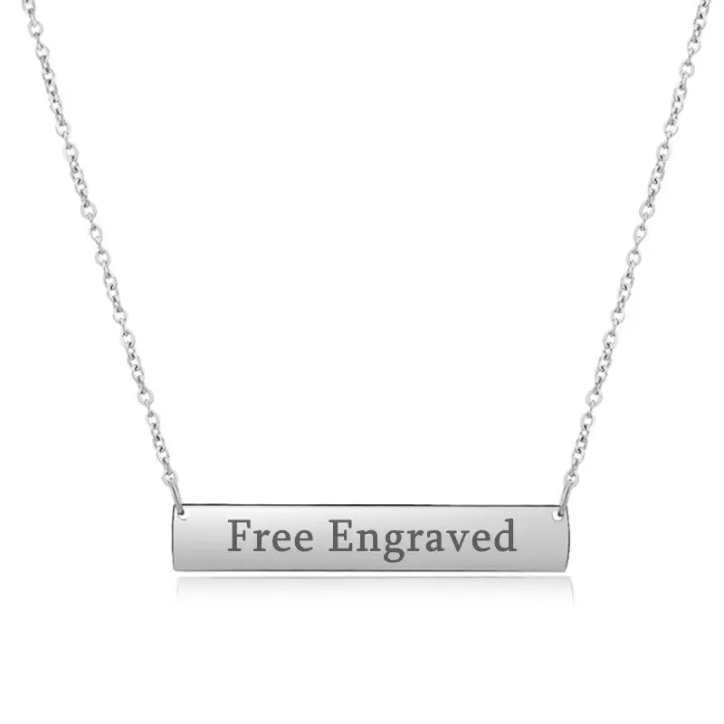 

Personalized Engraved Blank Bar Pendant Necklace Stainless Steel Custom Name Plate Necklace Can Engrave Any Word Letters Jewelry