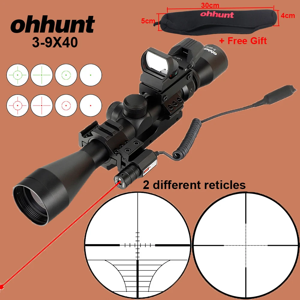 Тактический прицел ohhunt 3 9X40 оптический для винтовки с 4 голографическими красными