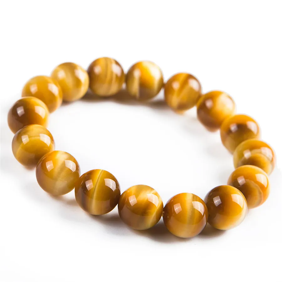 

12mm Natural Gold Tiger's Eye Bracelet For Women Lady Men Wealth Gift Crystal Round Beads Stone Reiki Gemstone Jewelry AAAAA