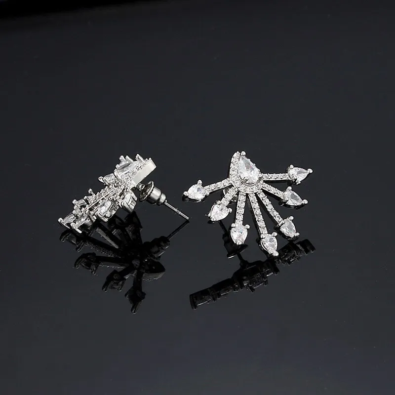 iMucci Elegant Silver Color Ear Studs Unguiform Shape AAA Cubic Zirconia Stone Earrings Women Wedding Dangle Fashion Jewelry | Украшения и