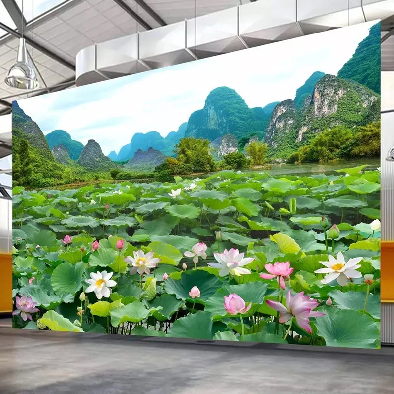 Custom Any Size Murals Wallpaper 3D Beautiful Mountains And Rivers Lotus Pond Landscape Photo Wall Painting Living Room 3D Decor