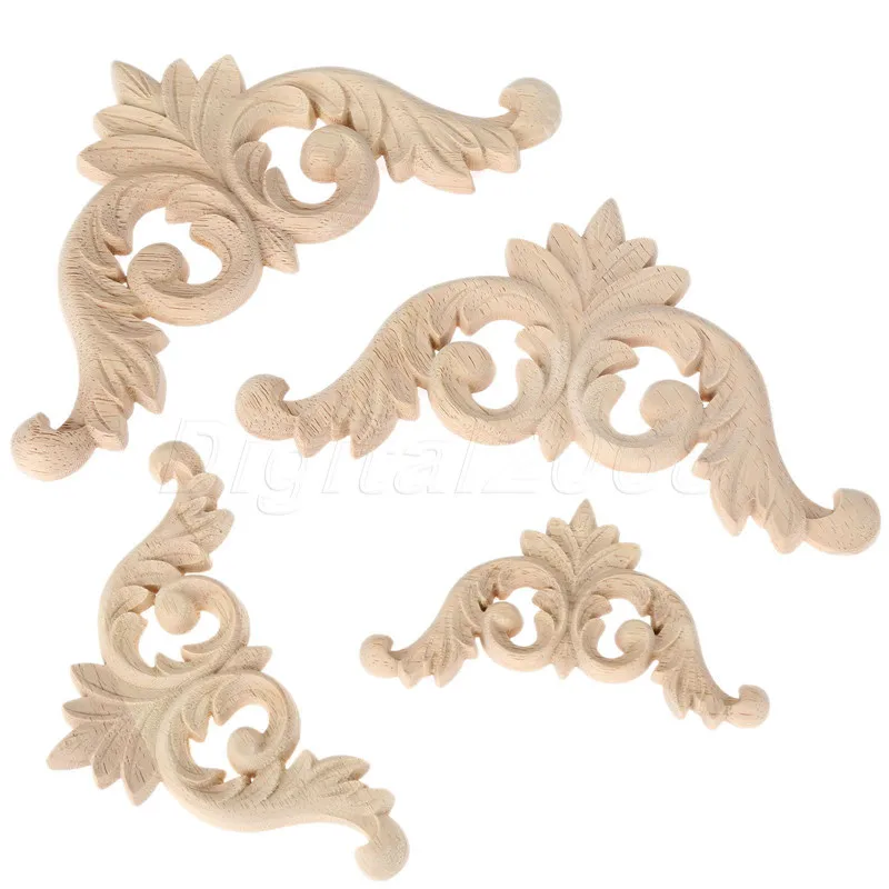 4Pcs Wood Carved Corner Onlay Applique Furniture Wall Unpainted Cabinet Door Frame | Обустройство дома