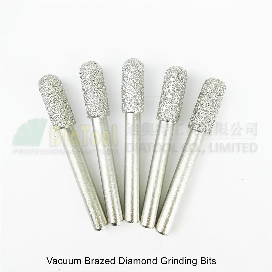 DIATOOL 5pk Diameter 8mm Cylinder With Ball End Diamond Burrs Shank 6mm Vacuum Brazed Grinding Bits|grinding bit|diamond cylinderdiamond burr |
