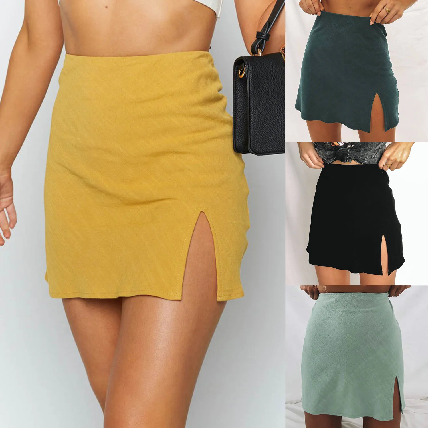

Sexy Hot Skirts Womens Mini Short Solid Club Beach High Waist Skirt For Ladies Back Zipper Split Pencil Skirts