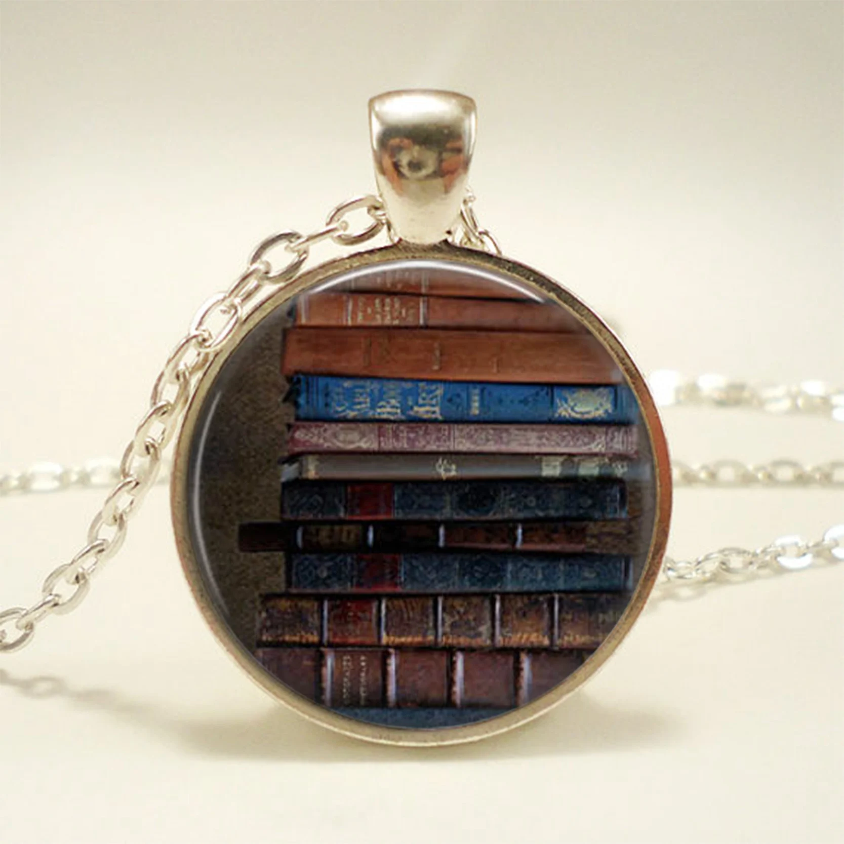 9 New Fashion Necklace Glass Dome Vintage Library and Books Pendants Necklace For Students Teachers And Librarians Necklace - Окраска металла: 9