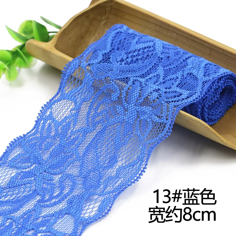 8 см мягкий эластичный спандекс кружево обрезка DIY Одежда платье нижнее белье ткань ручной работы материал белый черный кружевная лента - Color: Royal Blue