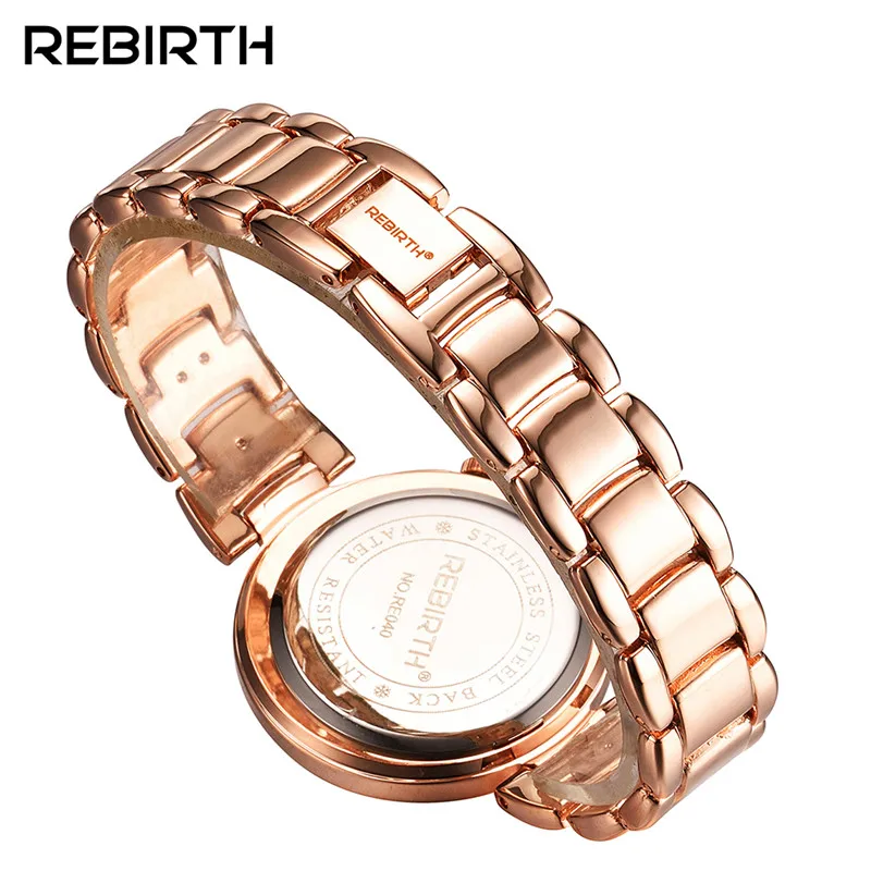 Женские наручные часы REBIRTH роскошные Брендовые Часы с розовым золотом и