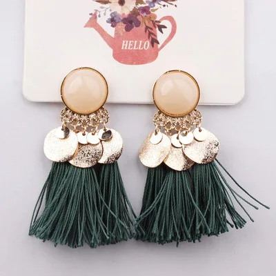 Этнические серьги с кисточками мотаться чешские для женщин монета Boho Fringe камни