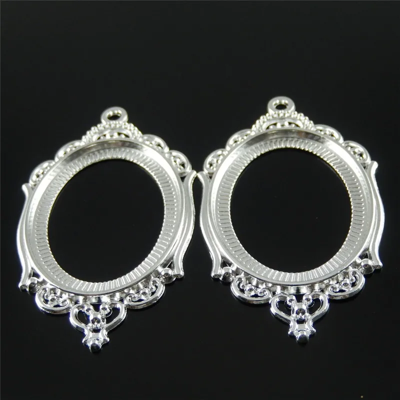 JulieWang 5PCs Mini Charm Alloy Retro Silver Plated Cameo Setting fit Oval 40*30mm Cabochon Pendant Charms Handmade Hanging Tops | Украшения