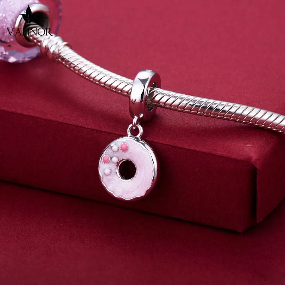 Подвеска пончик серебряные бусины 925 пробы charms fit Браслеты никогда не меняют цвет