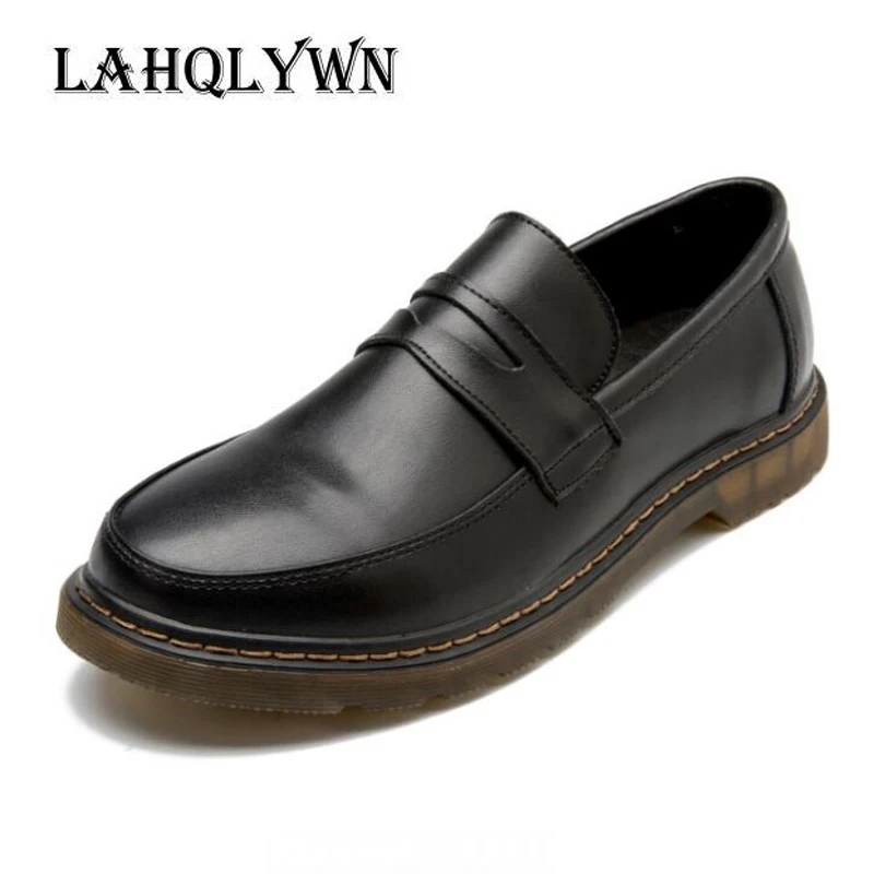 Mens Loafers Genuine Leather Round Toe Slip On Comfortable Men Casual Shoes H35 | Обувь