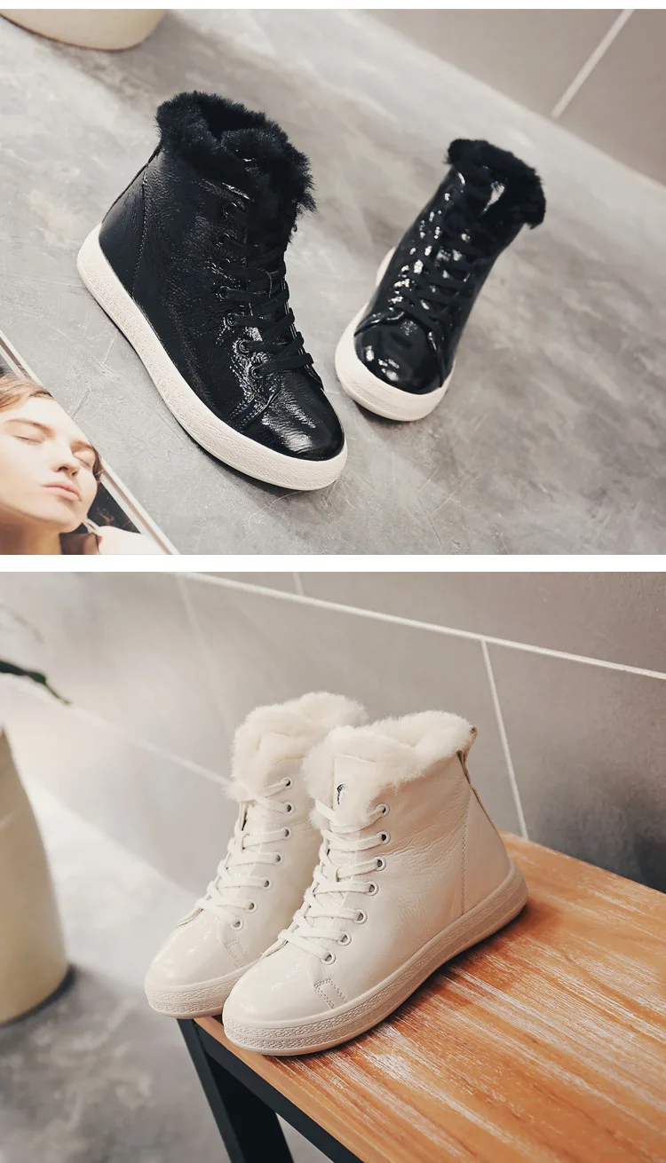 Botas mujer; Повседневная Белая обувь; женские модные брендовые теплые кроссовки на платформе с высоким берцем и мехом; chaussure; зимняя женская обувь